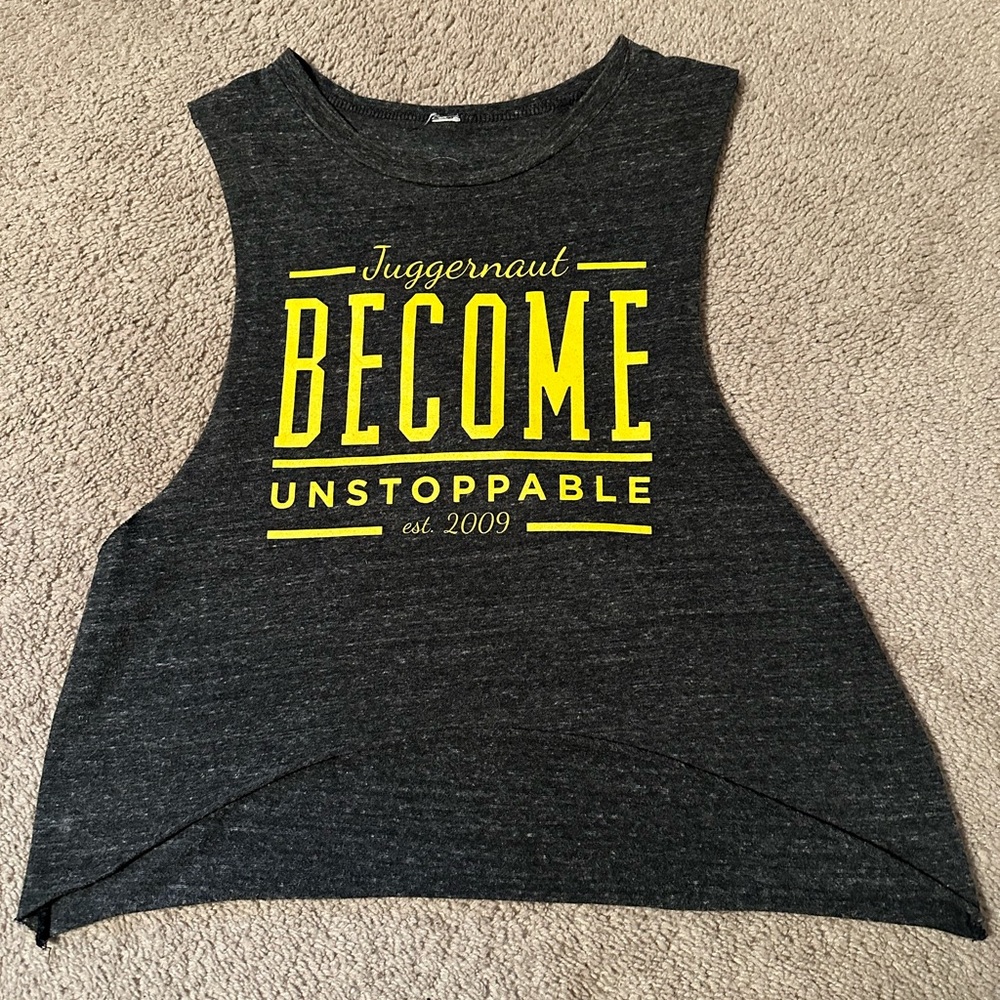 Juggernaut “Become Unstoppable” Cropped Tank - grey, size small